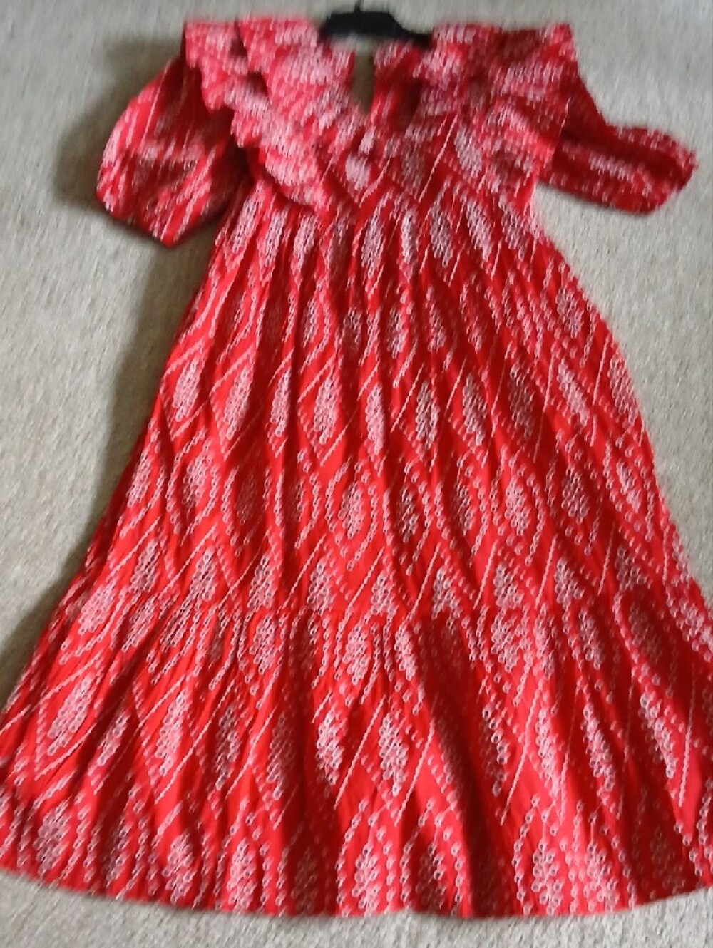Zara Red Midi Dress with Ruffle V-Neck - Picture 6 of 8
